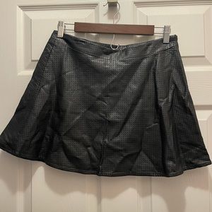 Black leather A-line mini skirt